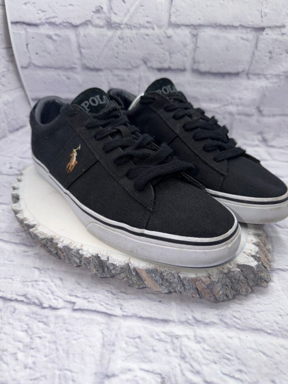 Mens Polo Ralph Lauren Sayer Black Canvas and Suede Sneakers Shoes Sz 11.5